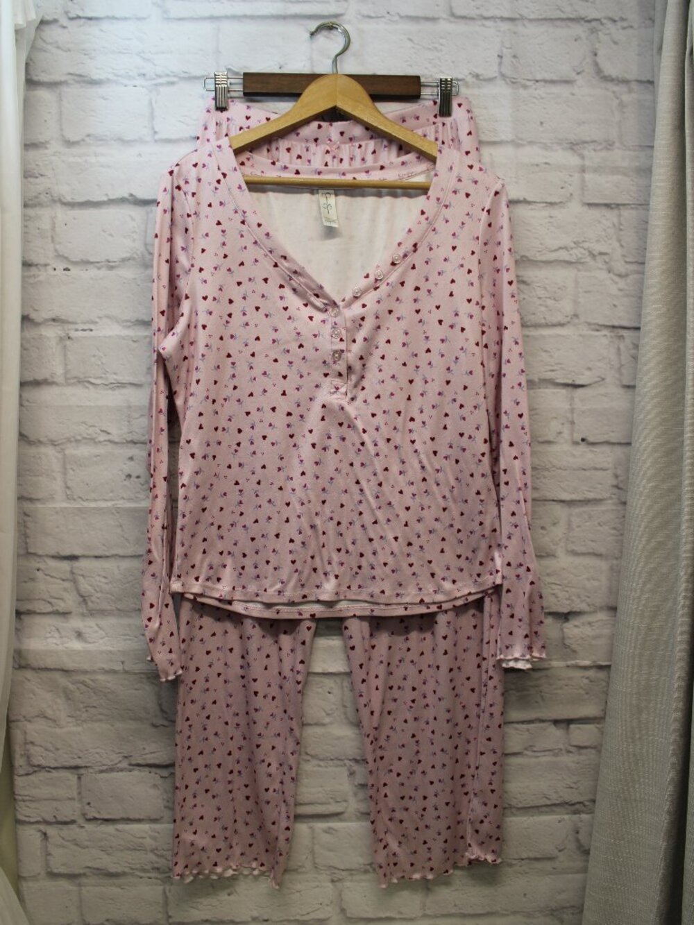 Jessica Simpson Large Light Pink Hearts Longsleeve Pajama Loungewear Set